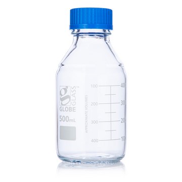Globe Scientific Globe Glass Media Bottles Bottle, Media, Globe Glass, 500mL, GL45 Screw Cap, Dual Graduations, 10/Box