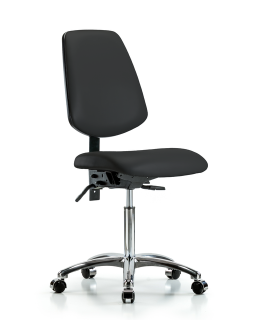 Blue Ridge Ergonomics® Black Vinyl Lab Chair Chrome Base with Large Back and Casters Medium Bench Height