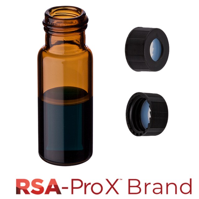 MicroSolv RSA-Pro X™ Vial and Cap Kits Vial & Cap Kit. 100 EA 1.8 ml, screw top, hydrophobic, amber Autosampler vials and matching black caps with clear Silicone Rubber / PTFE septa. RSA-Pro X Brand. 1 PK.