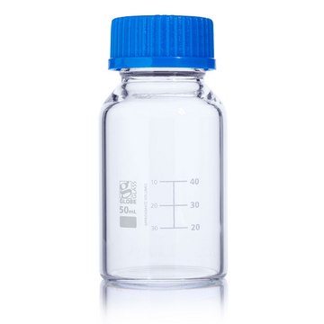 Globe Scientific Globe Glass Media Bottles Bottle, Media, Globe Glass, 50mL, GL32 Screw Cap, Dual Graduations, 10/Box