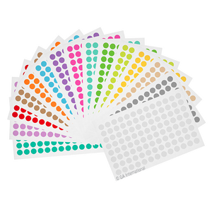 GA International Cryogenic Color Dots Labels for Microtube Tops Label size: 0.354” / 9mm, Shape: Circle, Color: 15 assorted colors, Qty: 1560 labels/pack (104 lbls/sheet)