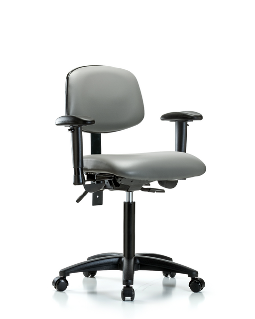 Blue Ridge Ergonomics® Medium Bench Height Lab Chair Black Base with Standard Back, Seat Tilt, Adjustable Arms, and Casters Sterling Supernova™ Vinyl
