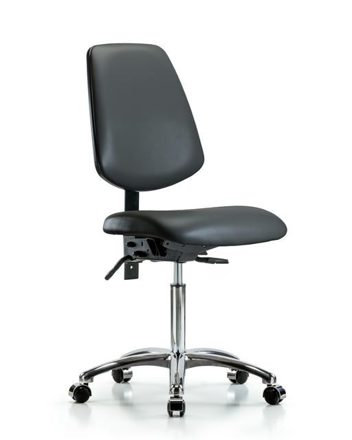 Blue Ridge Ergonomics® Carbon Vinyl Lab Chair Chrome Base with Large Back and Casters Medium Bench Height