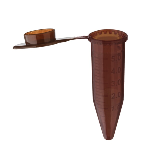 5.0 mL SuperClear Centrifuge Tubes with Attached Caps Pack, Resealable Bags, 5mL, Quantity per Pack: 250, Clear, Amber, Polypropylene