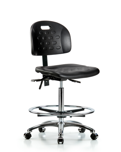 Blue Ridge Ergonomics® Black Polyurethane Lab Chair with Integrated Handle High Bench Height