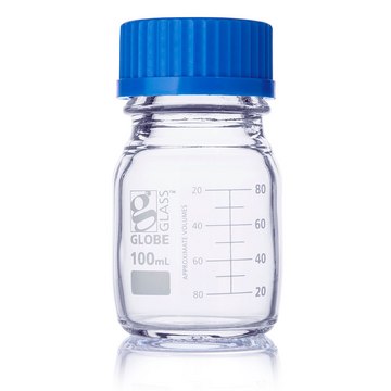 Globe Scientific Globe Glass Media Bottles Bottle, Media, Globe Glass, 100mL, GL45 Screw Cap, Dual Graduations, 10/Box