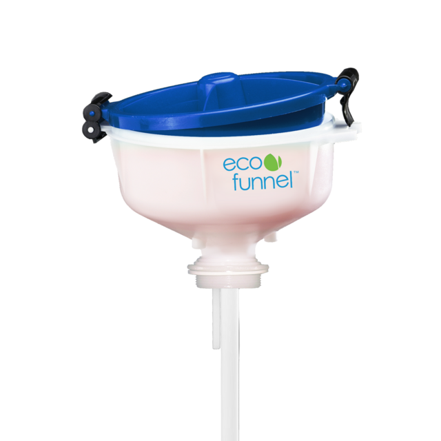 CP Lab Safety ECO Funnel®, 8 inch Features a 2" NPT fine thread cap adapter, Blue Lid