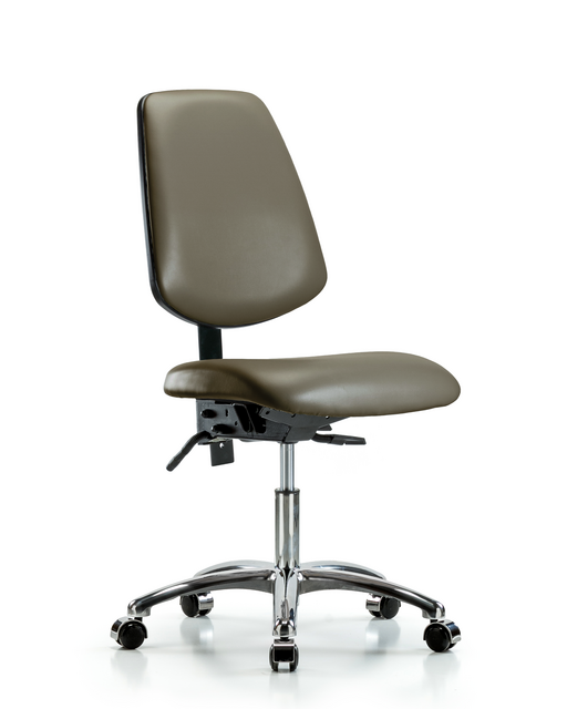 Blue Ridge Ergonomics® Taupe Lab Chair Chrome Base with Large Back, Seat Tilt, and Casters Desk Height