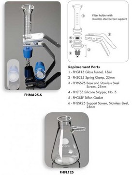 United Scientific® Microanalysis Vacuum Filter Holder Set, Stainless, 25mm and Accessories Gasket, Teflon