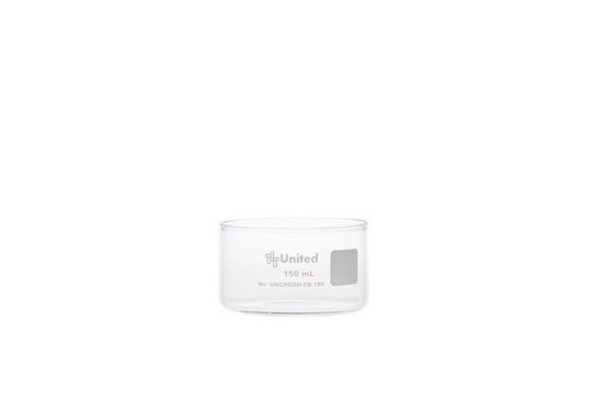 United Scientific® CrystalClear™ Crystallizing Dish, Flat Bottom, Borosilicate Glass 150 mL Pack/6