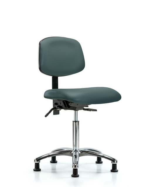Blue Ridge Ergonomics® Colonial Blue Vinyl Lab Chair Chrome Base with Standard Back, Seat Tilt, and Stationary Glides Medium Bench Height