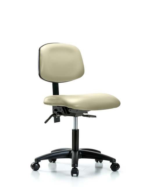 Blue Ridge Ergonomics® Desk Height Lab Chair Black Base with Standard Back, Seat Tilt, and Casters Adobe White Trailblazer™ Vinyl