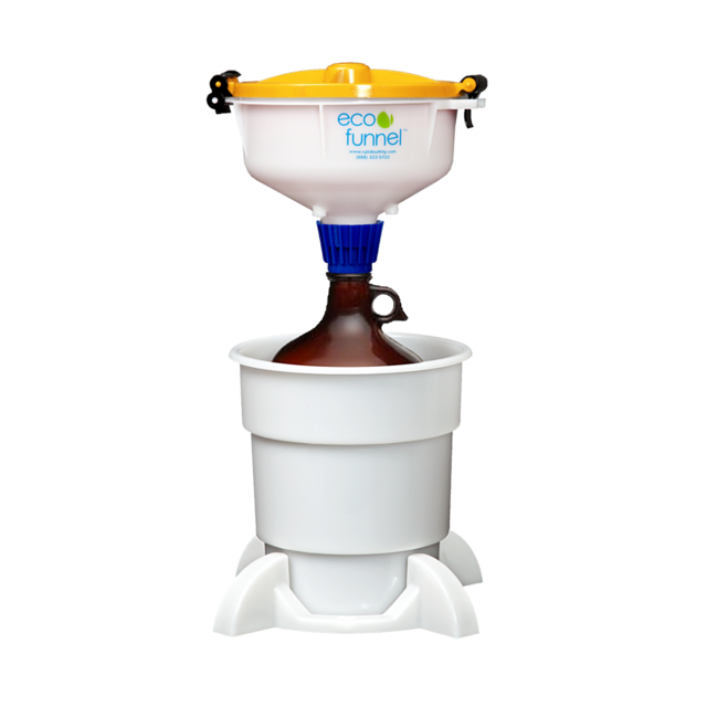 CP Lab Safety 8 inch ECO Funnel® Complete System Includes 4 Liter Amber Glass Bottle, 38mm ECO Funnel, Secondary Container, Yellow Lid