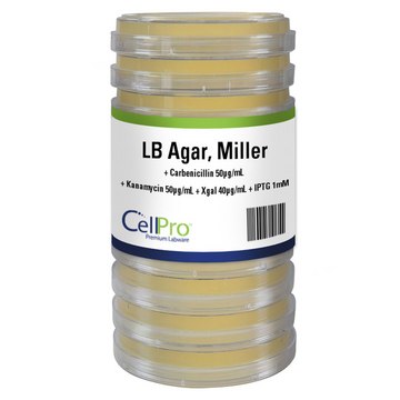 Alkali Scientific™ CellPro™ LB + Carbenicillin 50ug/mL + Kanamycin 50ug/mL + Xgal 40ug/mL + IPTG 1mM 100mm