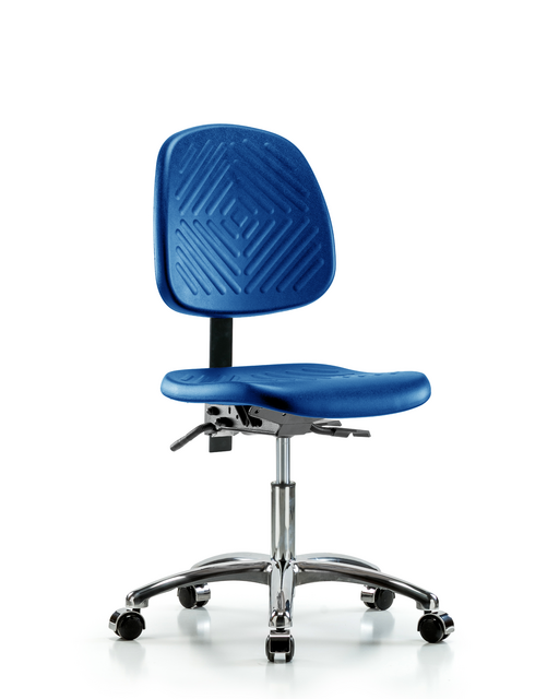 Blue Ridge Ergonomics® Desk Height Lab Chair Chrome Base with Large Back, Seat Tilt, and Casters Blue Polyurethane