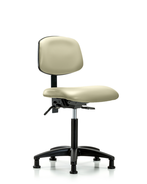 Blue Ridge Ergonomics® Medium Bench Height Lab Chair Black Base with Standard Back and Stationary Glides Adobe White Trailblazer™ Vinyl