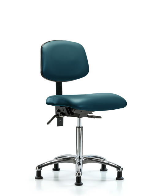 Blue Ridge Ergonomics® Marine Blue Vinyl Lab Chair Chrome Base with Standard Back and Stationary Glides Medium Bench Height