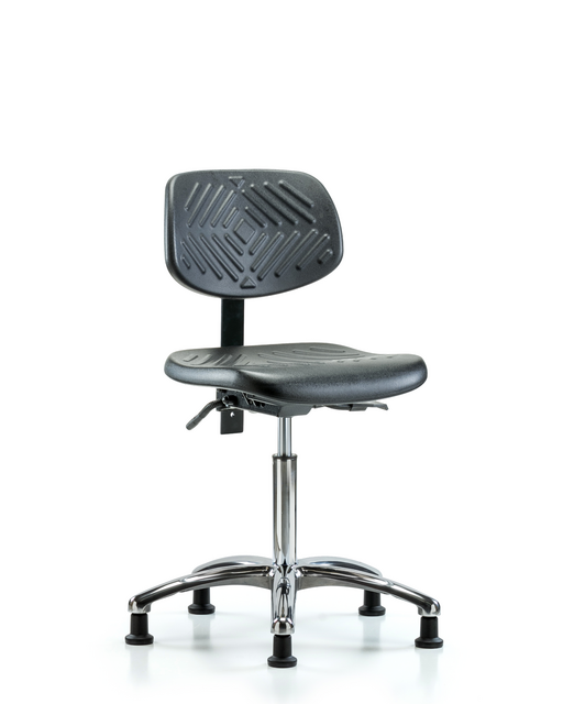 Blue Ridge Ergonomics® Medium Bench Height Lab Chair Chrome Base with Standard Back and Stationary Glides Black Polyurethane