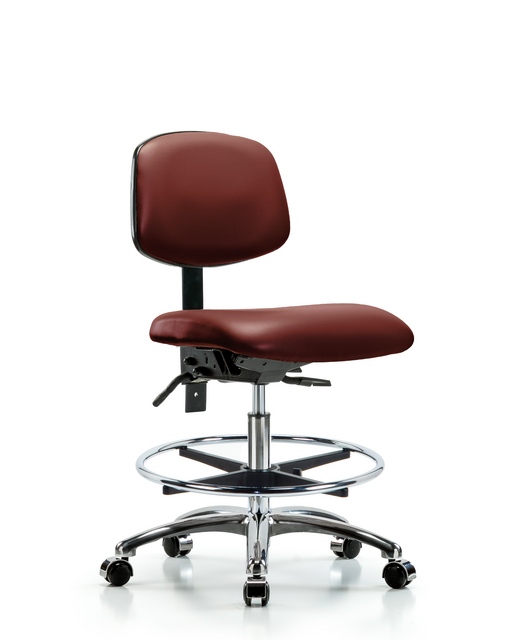 Blue Ridge Ergonomics® Borscht Vinyl Lab Chair Chrome Base with Standard Back, Chrome Foot Ring, and Casters Medium Bench Height