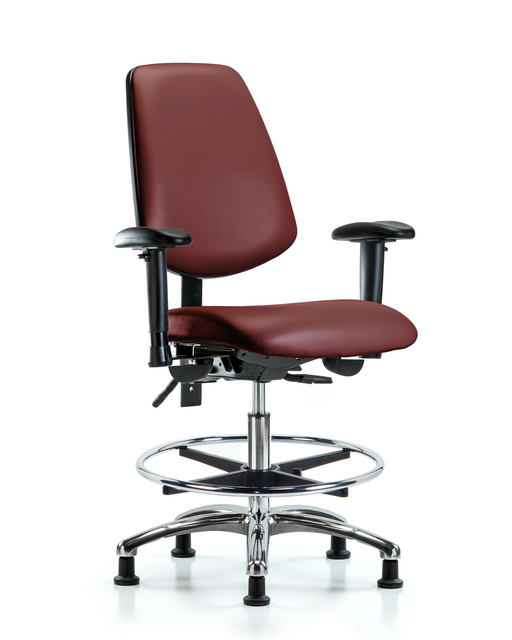 Blue Ridge Ergonomics® Borscht Vinyl Lab Chair Chrome Base with Large Back, Arms, Chrome Foot Ring, and Stationary Glides Medium Bench Height