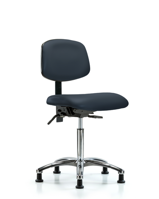 Blue Ridge Ergonomics® Imperial Blue Vinyl Lab Chair Chrome Base with Standard Back, Seat Tilt, and Stationary Glides Medium Bench Height