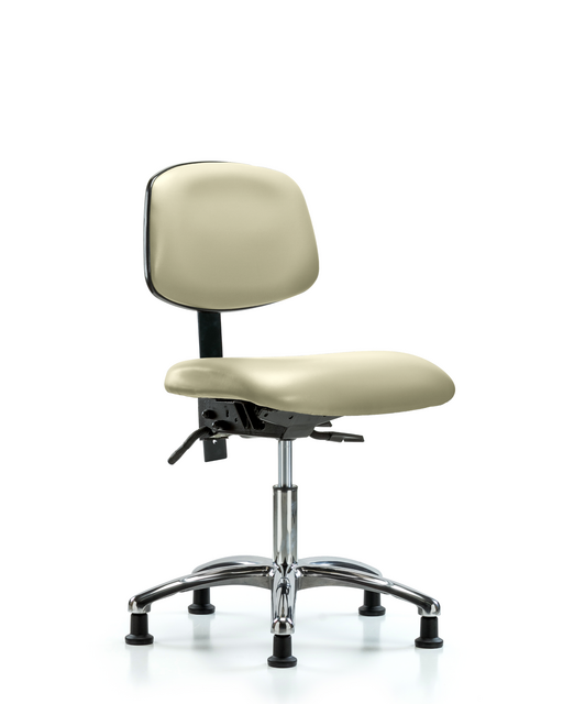 Blue Ridge Ergonomics® Adobe White Vinyl Lab Chair Chrome Base with Standard Back, Seat Tilt, and Stationary Glides Desk Height
