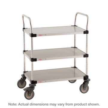 Metro Super Erecta Lab Utility Cart Stainless Steel, 3 Solid Shelves, 24" W x 36" L x 39.5" H