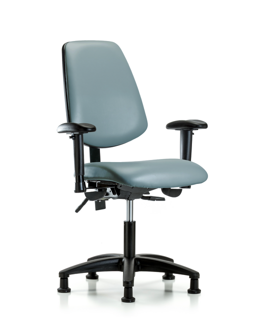 Blue Ridge Ergonomics® Desk Height Lab Chair Black Base with Large Back, Adjustable Arms, and Stationary Glides Storm Supernova™ Vinyl