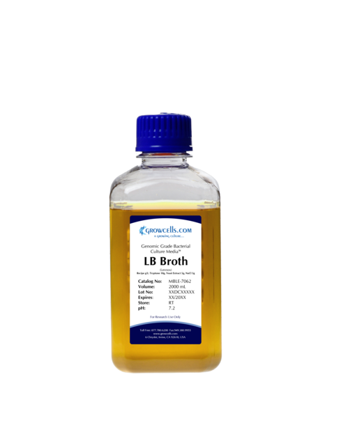 Growcells LB (Lennox) Broth Media, Filter & Steam Sterilized (20 g/L) Case Size (6), 2L bottle