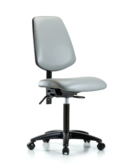 Blue Ridge Ergonomics® Medium Bench Height Lab Chair Black Base with Large Back and Casters Dove Trailblazer™ Vinyl