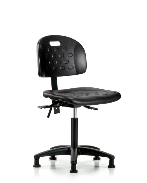 Blue Ridge Ergonomics® Medium Bench Height Lab Chair Black Base with Integrated Handle and Stationary Glides Black Polyurethane