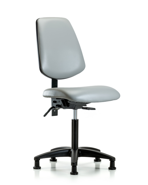 Blue Ridge Ergonomics® Medium Bench Height Lab Chair Black Base with Large Back, Seat Tilt, and Stationary Glides Dove Trailblazer™ Vinyl