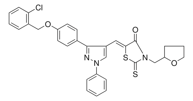 (5Z)-5-[(3-{4-[(2-CHLOROBENZYL)OXY]PHENYL}-1-PHENYL-1H-PYRAZOL-4-YL)METHYLENE]-3-(TETRAHYDRO-2-FURANYLMETHYL)-2-THIOXO-1,3-THIAZOLIDIN-4-ONE AldrichCPR