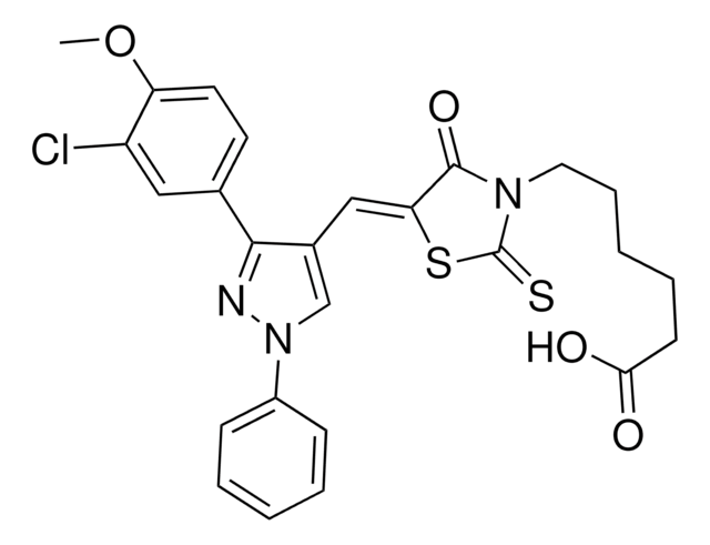 6-((5Z)-5-{[3-(3-CHLORO-4-METHOXYPHENYL)-1-PHENYL-1H-PYRAZOL-4-YL]METHYLENE}-4-OXO-2-THIOXO-1,3-THIAZOLIDIN-3-YL)HEXANOIC ACID AldrichCPR