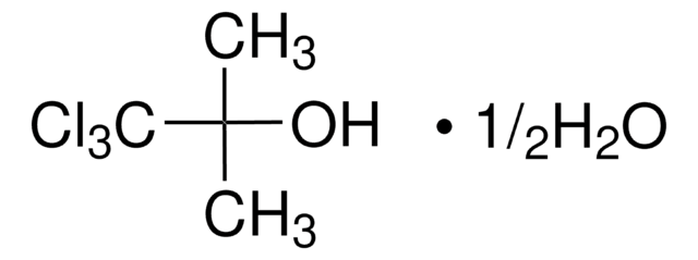 1,1,1-Trichloro-2-methyl-2-propanol hemihydrate meets analytical specification of Ph.&nbsp;Eur., BP, NF, 98-100.5% (calc with ref. to anhyd. subst.)