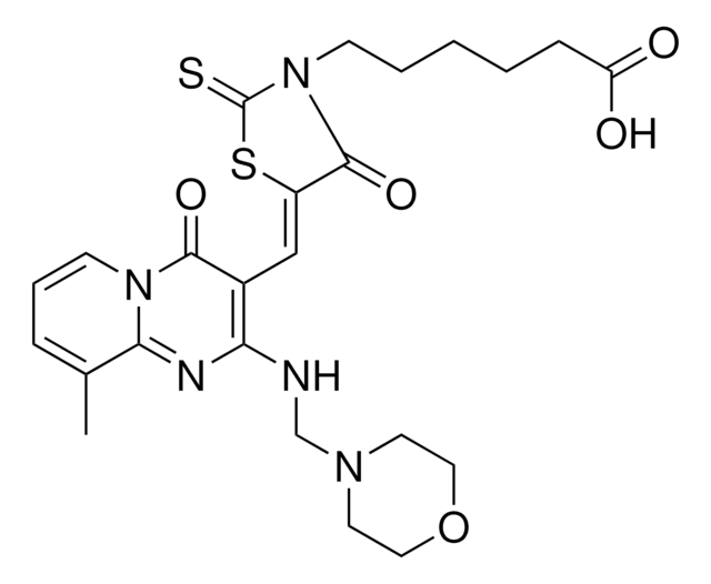 6-[(5Z)-5-({9-METHYL-2-[(4-MORPHOLINYLMETHYL)AMINO]-4-OXO-4H-PYRIDO[1,2-A]PYRIMIDIN-3-YL}METHYLENE)-4-OXO-2-THIOXO-1,3-THIAZOLIDIN-3-YL]HEXANOIC ACID AldrichCPR