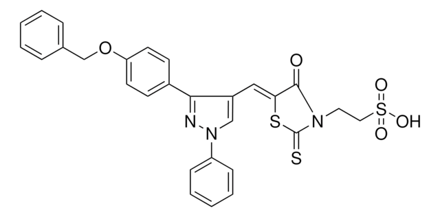 2-[(5Z)-5-({3-[4-(BENZYLOXY)PHENYL]-1-PHENYL-1H-PYRAZOL-4-YL}METHYLENE)-4-OXO-2-THIOXO-1,3-THIAZOLIDIN-3-YL]ETHANESULFONIC ACID AldrichCPR