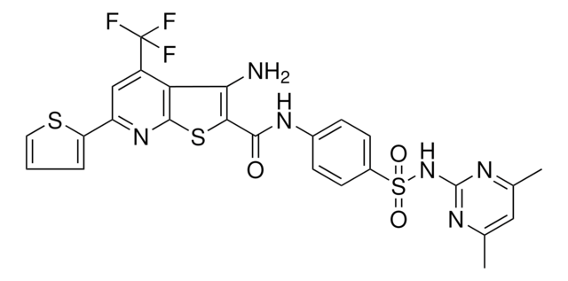 3-AMINO-N-(4-{[(4,6-DIMETHYL-2-PYRIMIDINYL)AMINO]SULFONYL}PHENYL)-6-(2-THIENYL)-4-(TRIFLUOROMETHYL)THIENO[2,3-B]PYRIDINE-2-CARBOXAMIDE AldrichCPR
