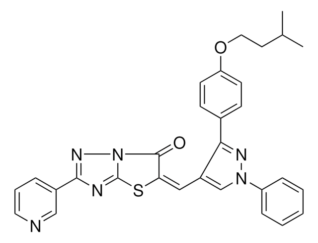 (5E)-5-({3-[4-(ISOPENTYLOXY)PHENYL]-1-PHENYL-1H-PYRAZOL-4-YL}METHYLENE)-2-(3-PYRIDINYL)[1,3]THIAZOLO[3,2-B][1,2,4]TRIAZOL-6(5H)-ONE AldrichCPR