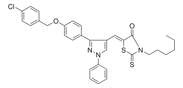 (5Z)-5-[(3-{4-[(4-CHLOROBENZYL)OXY]PHENYL}-1-PHENYL-1H-PYRAZOL-4-YL)METHYLENE]-3-HEXYL-2-THIOXO-1,3-THIAZOLIDIN-4-ONE AldrichCPR