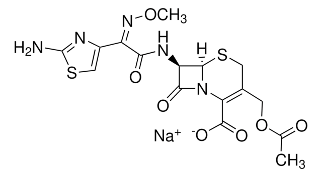 Cefotaxime sodium salt 钠盐 Potent &#946;-lactamase-resistant antibiotic of cephalosporin class. Active against Gram-positive and Gram-negative organisms, including Gram-negative anaerobes. Inhibits cell wall synthesis.