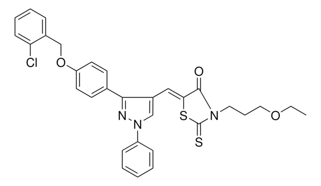 (5Z)-5-[(3-{4-[(2-CHLOROBENZYL)OXY]PHENYL}-1-PHENYL-1H-PYRAZOL-4-YL)METHYLENE]-3-(3-ETHOXYPROPYL)-2-THIOXO-1,3-THIAZOLIDIN-4-ONE AldrichCPR