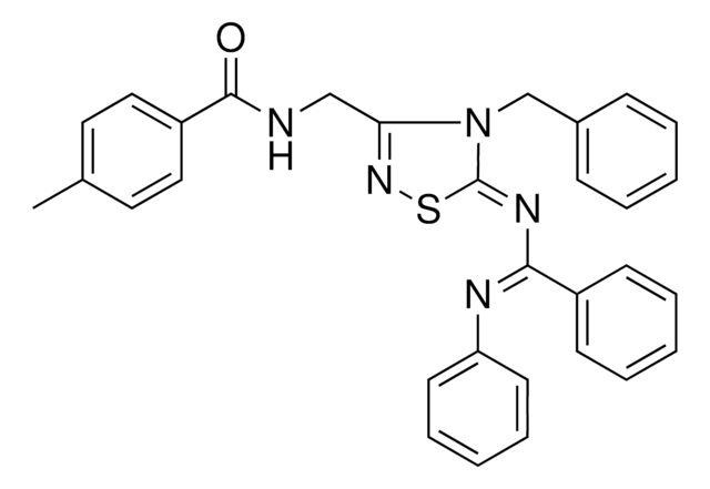 N-[((5Z)-4-BENZYL-5-{[(Z,E)-PHENYL(PHENYLIMINO)METHYL]IMINO}-4,5-DIHYDRO-1,2,4-THIADIAZOL-3-YL)METHYL]-4-METHYLBENZAMIDE AldrichCPR