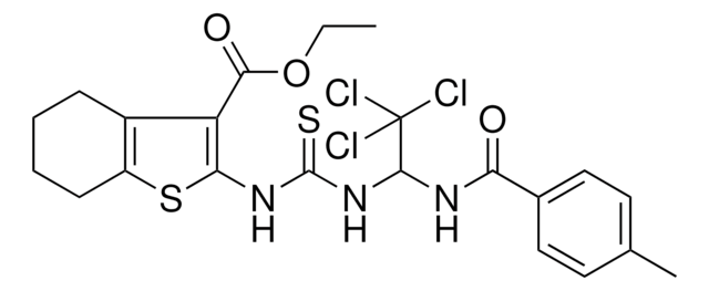 ETHYL 2-{[({2,2,2-TRICHLORO-1-[(4-METHYLBENZOYL)AMINO]ETHYL}AMINO)CARBOTHIOYL]AMINO}-4,5,6,7-TETRAHYDRO-1-BENZOTHIOPHENE-3-CARBOXYLATE AldrichCPR