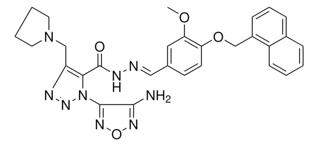 1-(4-AMINO-1,2,5-OXADIAZOL-3-YL)-N'-{(E)-[3-METHOXY-4-(1-NAPHTHYLMETHOXY)PHENYL]METHYLIDENE}-4-(1-PYRROLIDINYLMETHYL)-1H-1,2,3-TRIAZOLE-5-CARBOHYDRAZIDE AldrichCPR