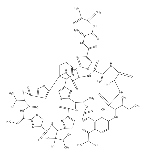 Thiostrepton Thiostrepton, CAS 1393-48-2, is an antibiotic that inhibits protein synthesis by preventing binding of GTP to 50S ribosomal subunit.