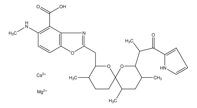 钙离子载体A23187 混合钙镁盐 Approximate 1:1 molar ratio Ca:Mg. Actual content given on label.