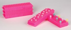 Microcentrifuge tube-PCR rack, 80 well, reversible fluorescent pink