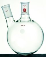 Synthware&#8482; two neck round bottom flask with angled side neck 100 mL, center joint: ST/NS 14/20, side joint: ST/NS 14/20