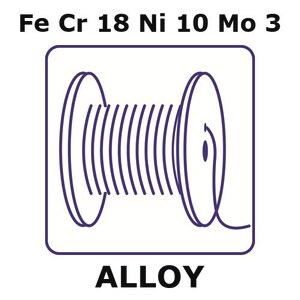 Stainless Steel - AISI 316 alloy, FeCr18Ni10Mo3 50m insulated wire, 0.025mm conductor diameter, 0.002mm insulation thickness, polyester insulation